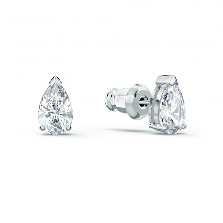 Attract Pear Set, White, Rhodium plated