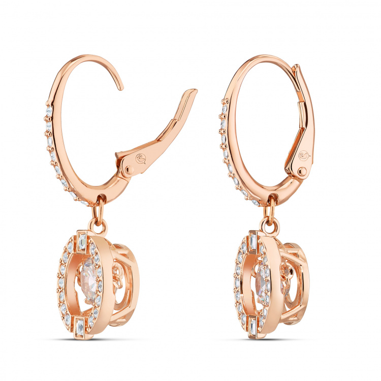 Una drop earrings Round cut, White, Rose gold-tone plated