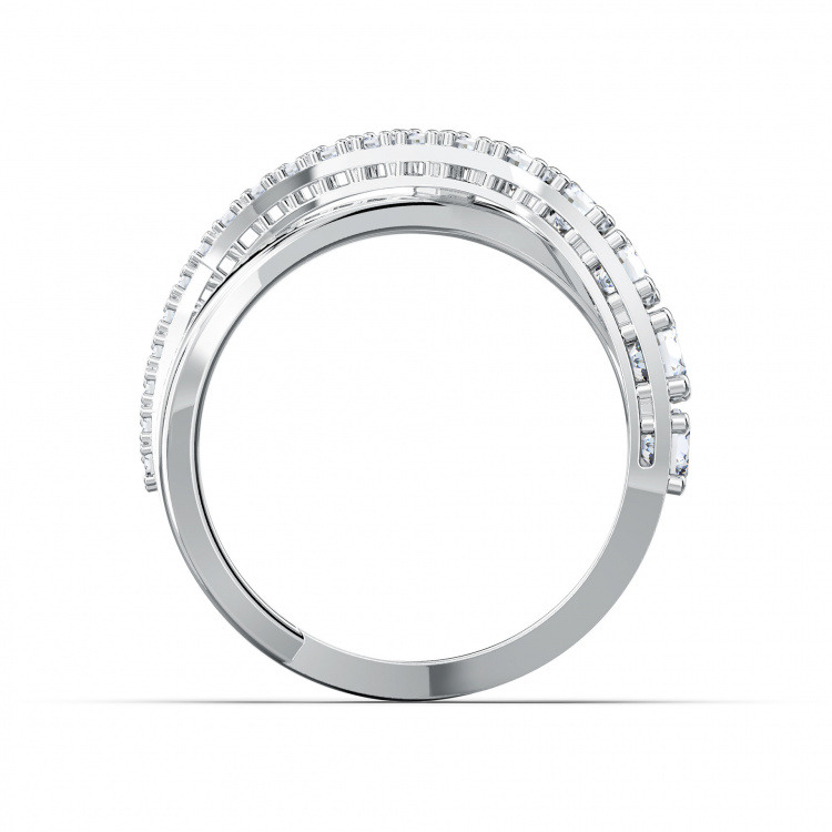 Hyperbola ring Round cut, White, Rhodium plated