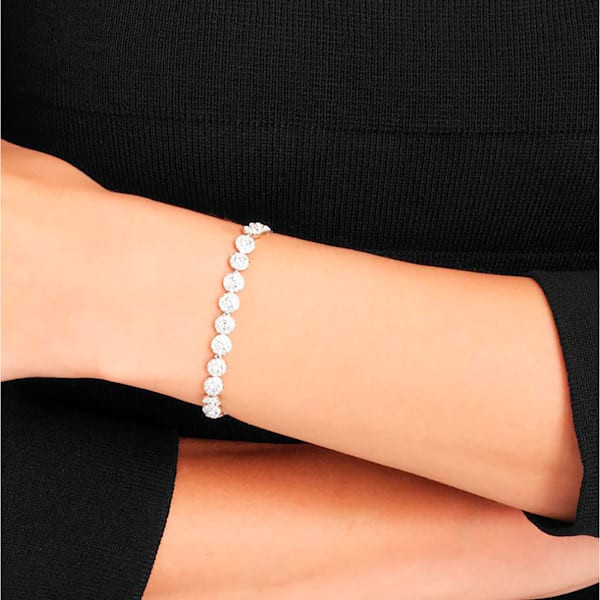 Una Angelic Tennis bracelet Round cut, Pavé, Small, White, Rhodium plated