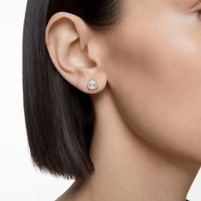 Millenia stud earrings, Trilliant cut crystal, White, Rhodium