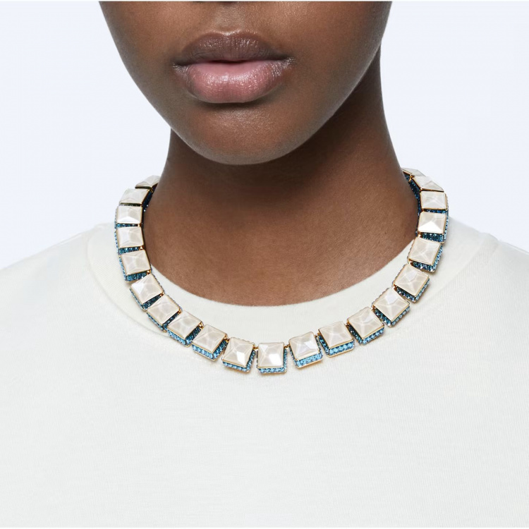 Orbita necklace, Square cut, Multicolored, Rhodium plated