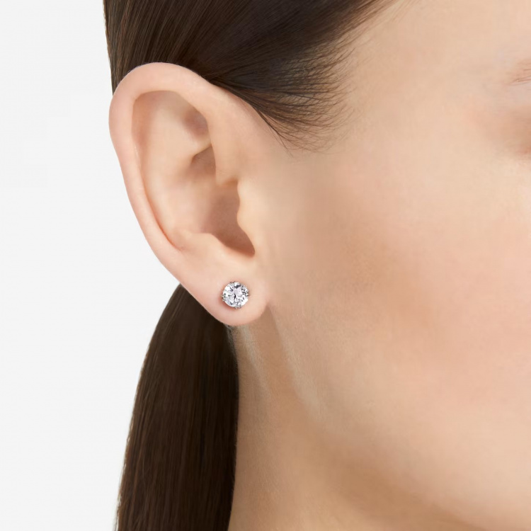 Constella stud earrings, Round cut, White, Rhodium plated
