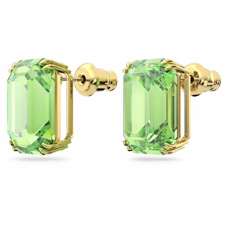 Millenia stud earrings, Octagon cut, Green, Gold-tone plated