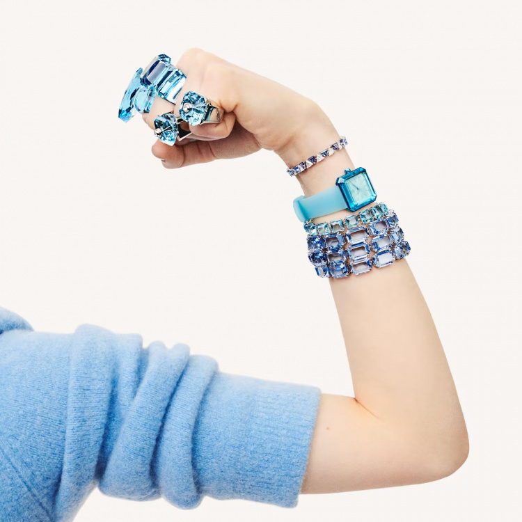 Millenia bracelet, Octagon cut, Blue, Rhodium plated
