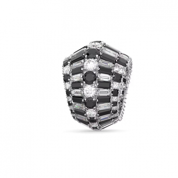 Hyperbola cocktail ring, Mixed cuts, Black, Rhodium plated