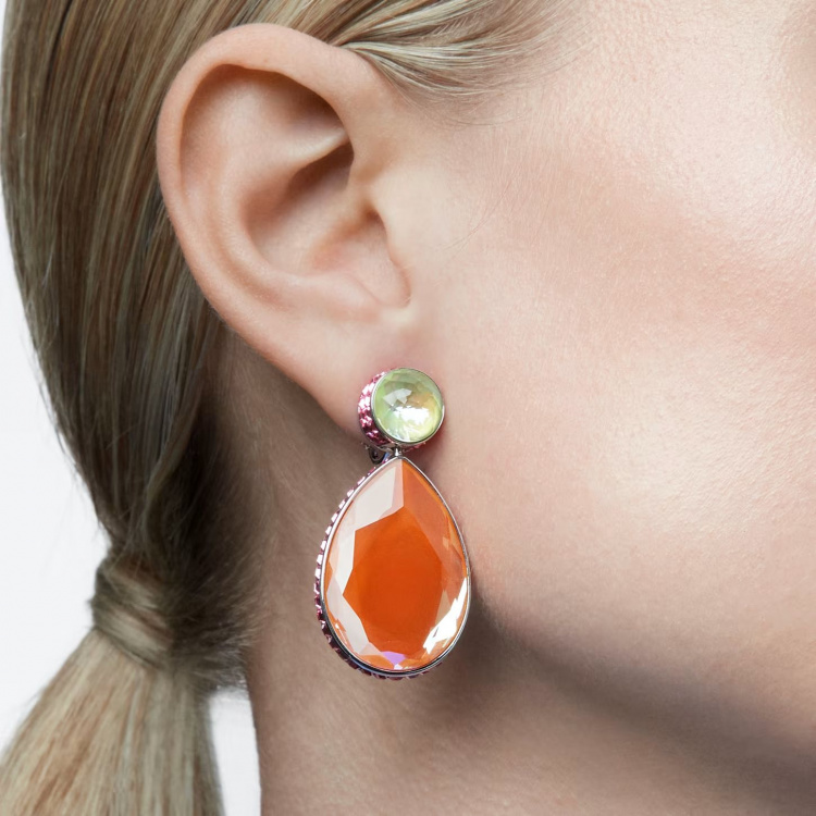 Orbita clip earrings, Asymmetrical, Drop cut, Multicolored