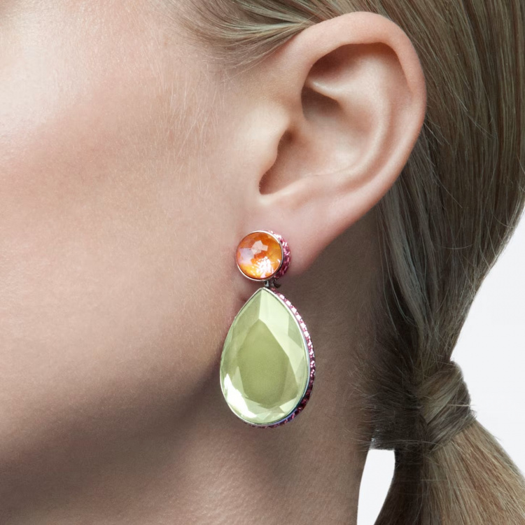 Orbita clip earrings, Asymmetrical, Drop cut, Multicolored