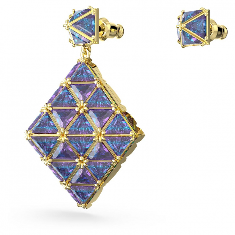 Curiosa drop earrings, Asymmetrical design, Blue, Gold