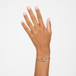 Dextera bracelet, Pavé, Mixed links, White, Gold-tone plated