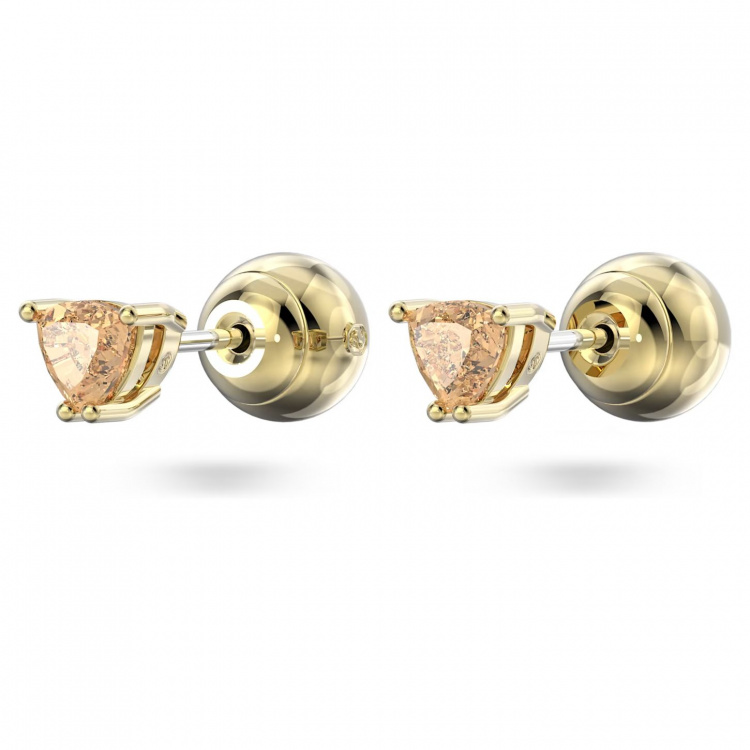 Stilla stud earrings, Trilliant cut, Orange, Gold-tone plated