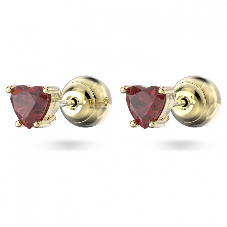 Stilla stud earrings, Heart, Red, Gold-tone plated