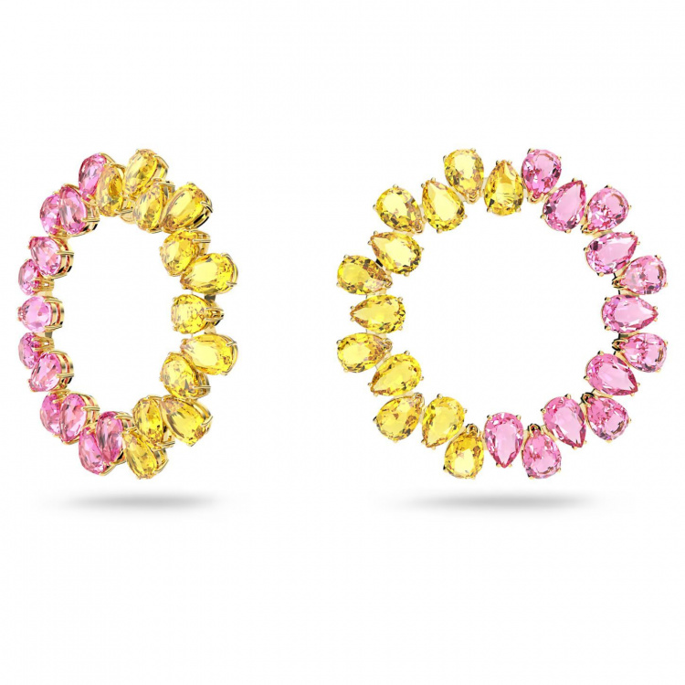 Millenia hoop earrings, Circle, Pear cut, Multicolored, Gold