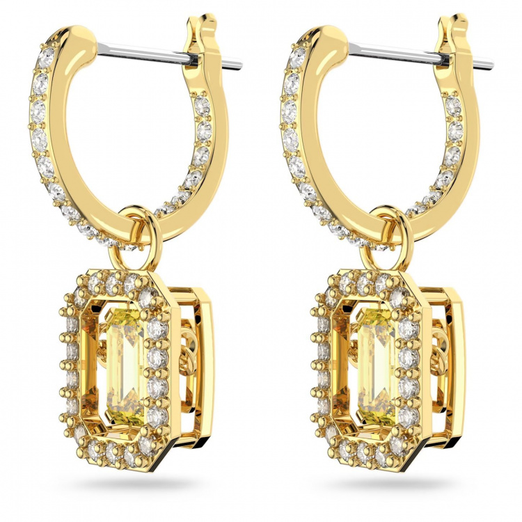 Millenia drop earrings, Octagon cut, Yellow, Gold-tone plated