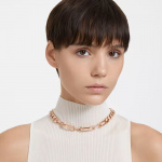 Dextera necklace Statement, Mixed links, White, Rose gold-tone plated