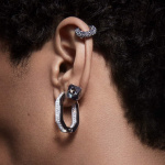 Dextera hoop earrings, Pavé, Black, Ruthenium plated