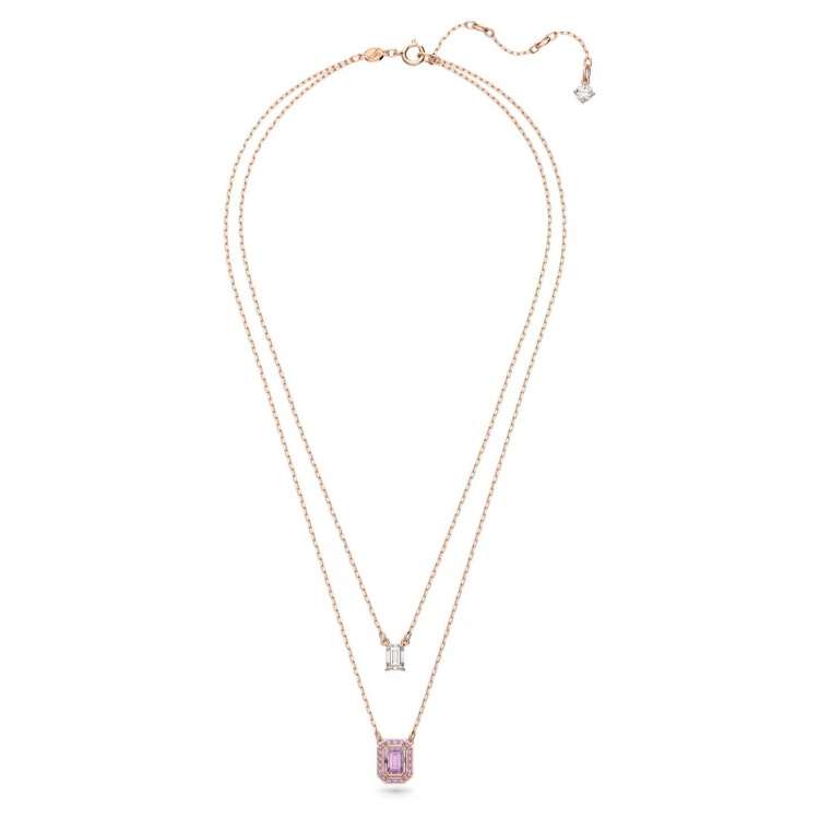 Millenia layered necklace, Octagon cut, Rose gold-tone