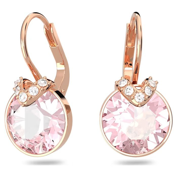 Bella V drop earrings Round cut, Pink, Rose gold-tone plated