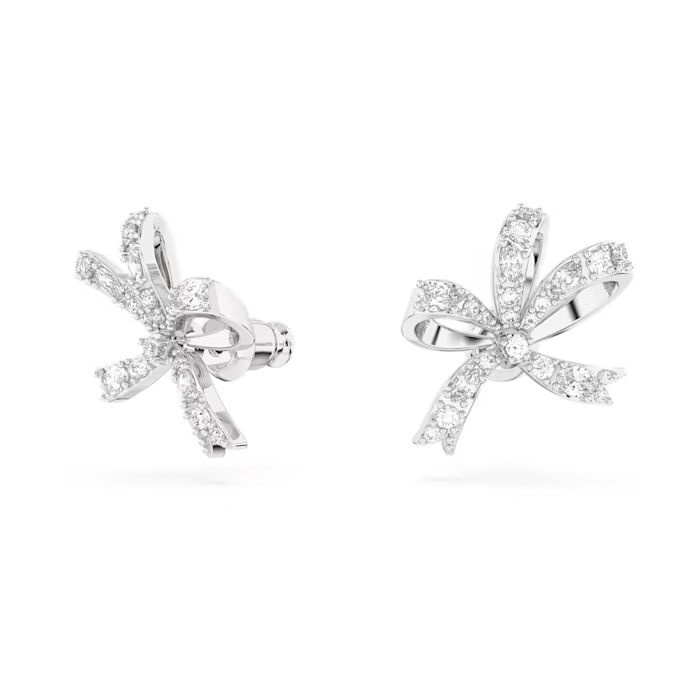 Volta stud earrings Bow, Small, White, Rhodium plated