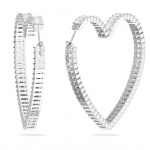 Matrix hoop earrings Heart, Large, White, Rhodium plated