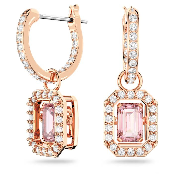 Millenia drop earrings Octagon cut, Pink, Rose gold-tone plated