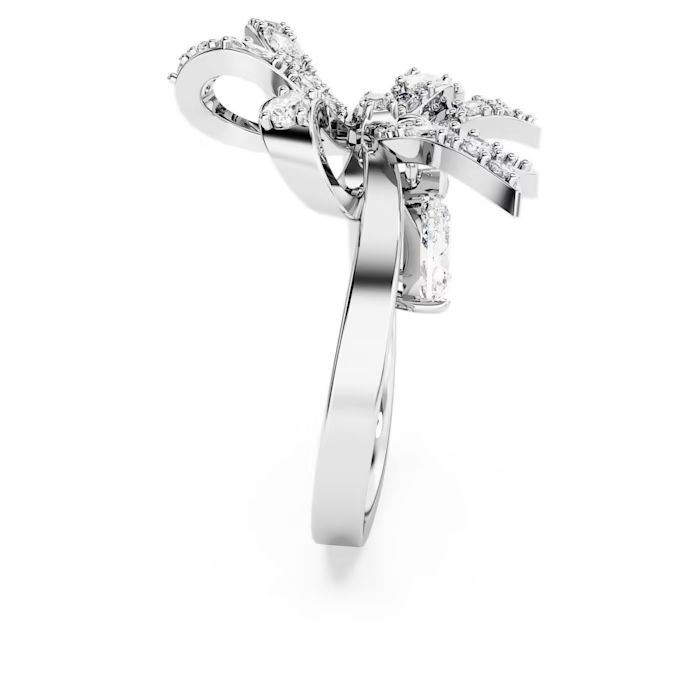 Volta cocktail ring Bow, Small, White, Rhodium plated