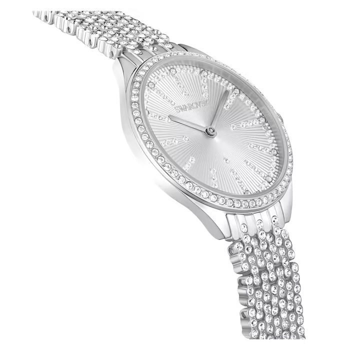 Attract watch Swiss Made, Full pavé, Metal bracelet, Silver tone, Stainless steel