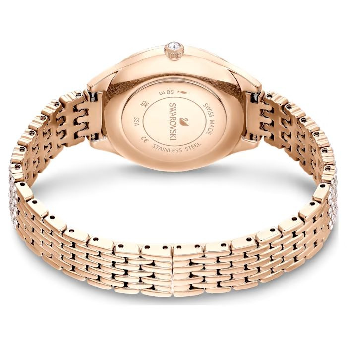 Attract watch Swiss Made, Full pavé, Metal bracelet, Rose gold tone, Rose gold-tone finish