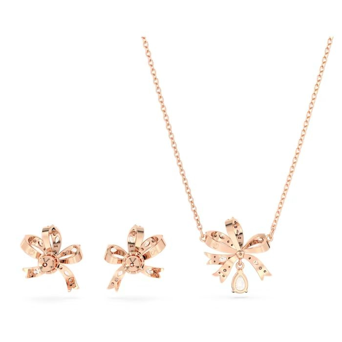 Volta set Bow, White, Rose gold-tone plated
