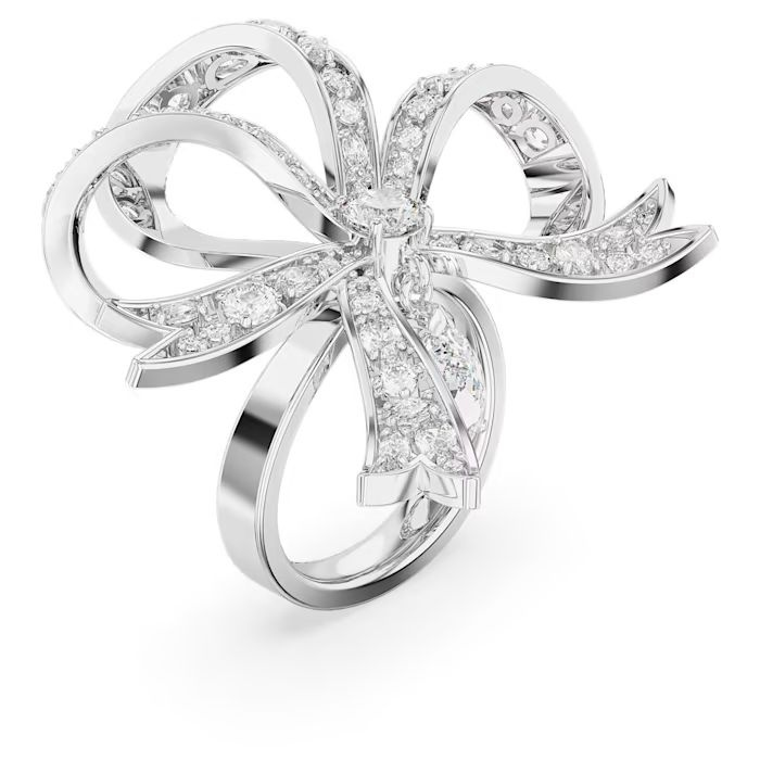 Volta cocktail ring Bow, Large, White, Rhodium plated