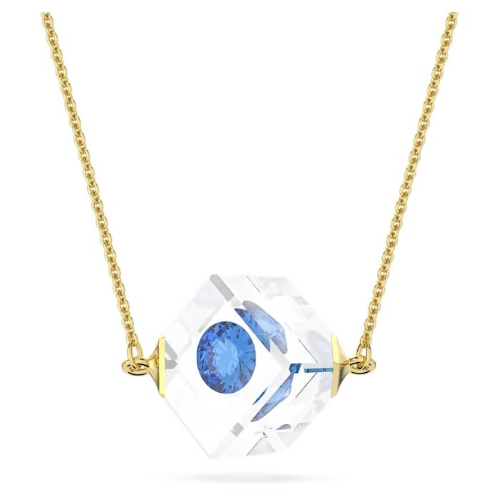 Curiosa necklace Floating chaton, Blue, Gold-tone plated
