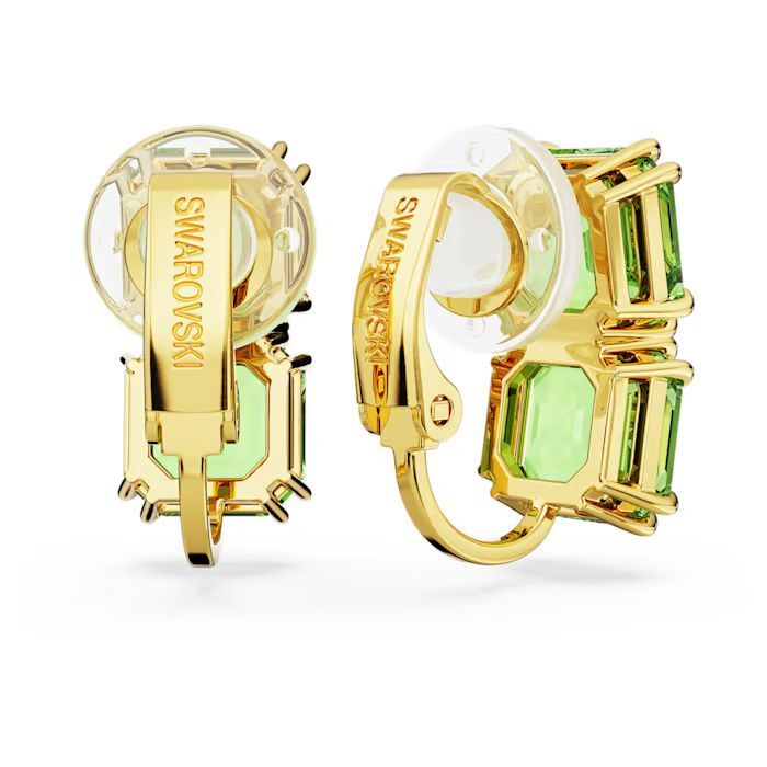 Millenia clip earrings Square cut, Green, Gold-tone plated