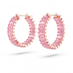 Matrix hoop earrings Baguette cut, Pink, Rose gold-tone plated