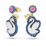 Pop Swan drop earrings Swan, Blue, Gold-tone plated