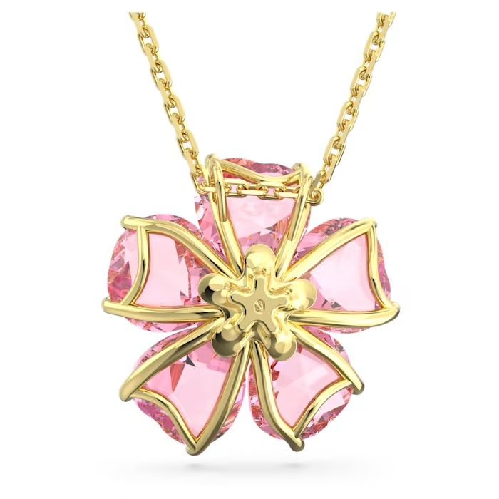 Florere necklace Flower, Pink, Gold-tone plated