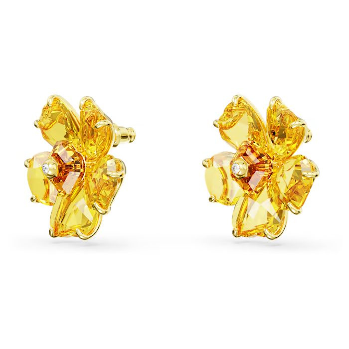 Florere stud earrings Flower, Yellow, Gold-tone plated