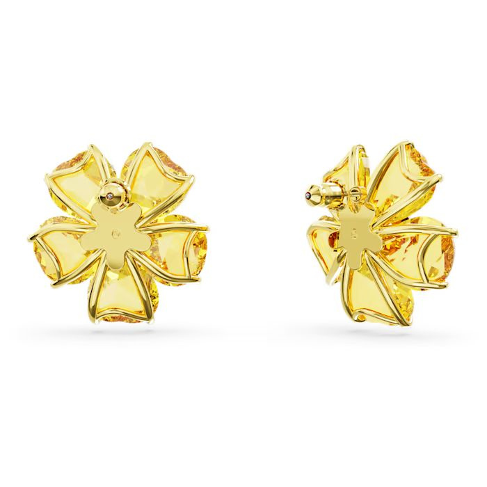 Florere stud earrings Flower, Yellow, Gold-tone plated