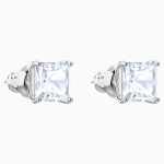 Attract Stud Pierced Earrings, White, Rhodium plated
