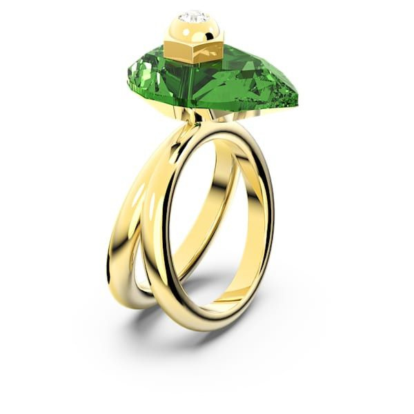 Numina ring Pear cut crystal, Green, Gold-tone plated