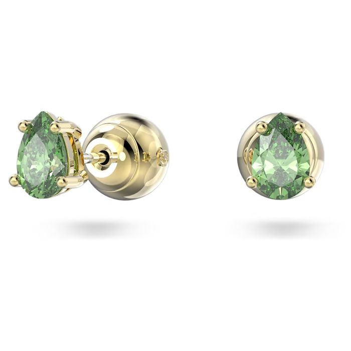 Stilla stud earrings Pear cut, Green, Gold-tone plated