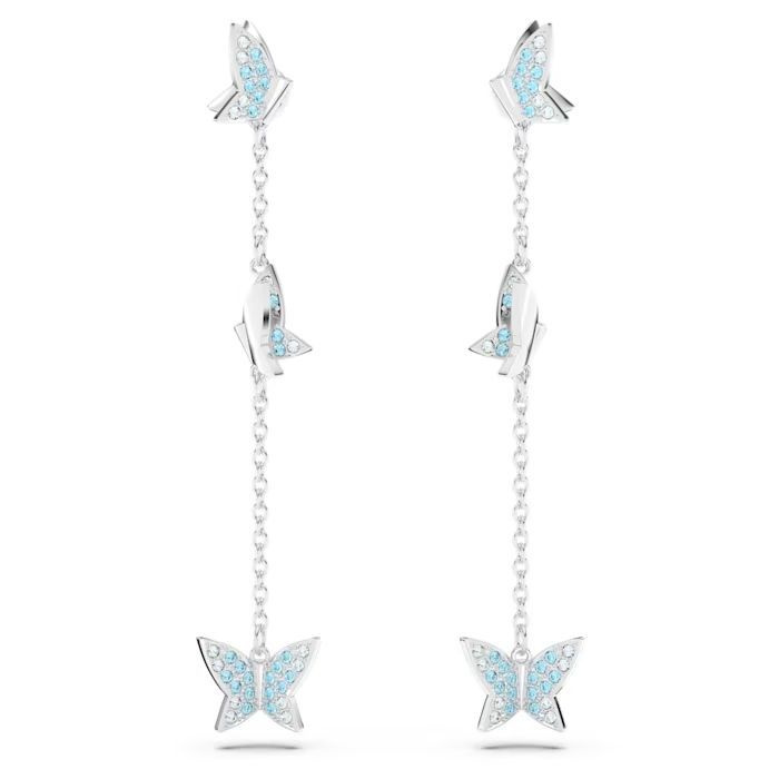 Lilia drop earrings Butterfly, Blue, Rhodium plated