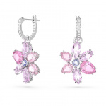 Gema drop earrings Mixed cuts, Flower, Pink, Rhodium plated