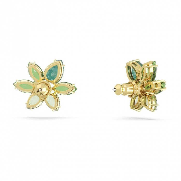 Gema stud earrings Mixed cuts, Flower, Green, Gold-tone plated