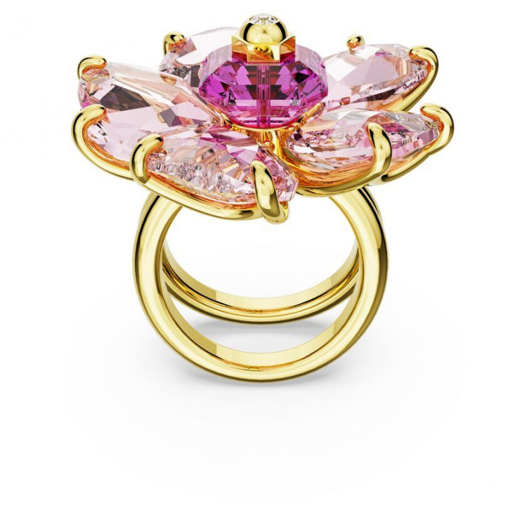Florere cocktail ring Flower, Pink, Gold-tone plated