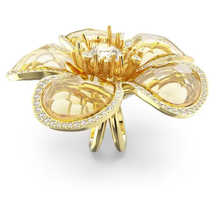 Florere cocktail ring Flower, Yellow, Gold-tone plated