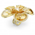 Florere cocktail ring Flower, Yellow, Gold-tone plated