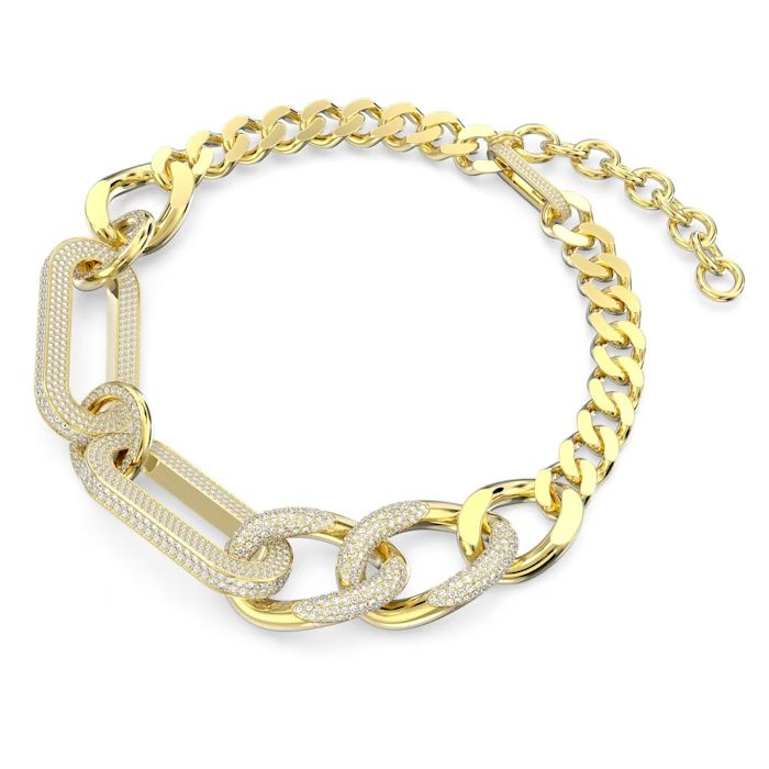 Dextera necklace Statement, Mixed links, Large, White, Gold-tone plated