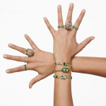 Gema bracelet Mixed cuts, Green, Gold-tone plated