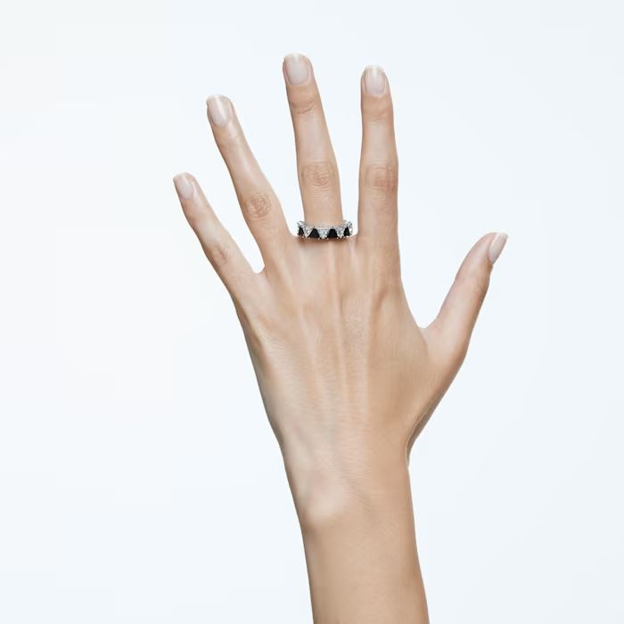 Ortyx cocktail ring Triangle cut, Black, Rhodium plated