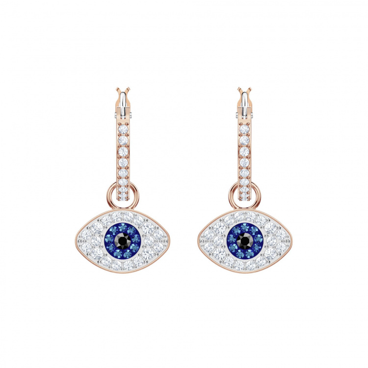 Swarovski Symbolic Evil Eye Hoop Pierced Earrings, Blue, Rose-gold tone plated